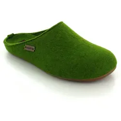 Haflinger Everest Fundus 36 grasgrün - Hausschuhe aus natürlicher Wolle, atmungsaktiv und isolierend für ein angenehmes Fußklima, mit herausnehmbarem Kork-Fußbett und rutschfester, wasserabweisender Gummisohle.