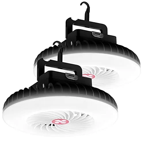 Semptec 2er-Set 3in1-Akku-LED-Lichter & Ventilatoren - Ladegeräte & Dockingstationen – Praktisches 2er-Set mit LED-Lichtern und Ventilatoren, ideal für Camping und Outdoor-Aktivitäten, inklusive USB-Powerbank für flexible Energieversorgung.