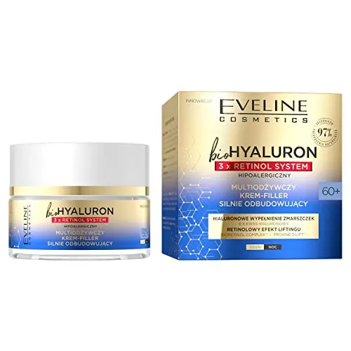 EVELINE COSMETICS Biohyaluron 3x Retinol Lifting-System Anti Aging Filler Verjüngend Creme 60+ PROXINE 3-LIFT 6in1 Vegane Formel 97% Natürliche Zusammensetzung 50ml