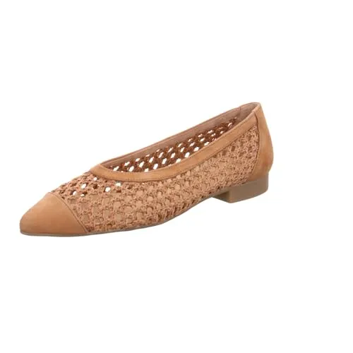 Paul Green Ballerina 1153-007, Gelocht/Geflochten in Braun für Damen EU 4/37 - Elegante Hausschuhe aus hochwertigem Nubukleder und Textilstoff, mit luftigen gelochten und geflochtenen Details für optimalen Tragekomfort.