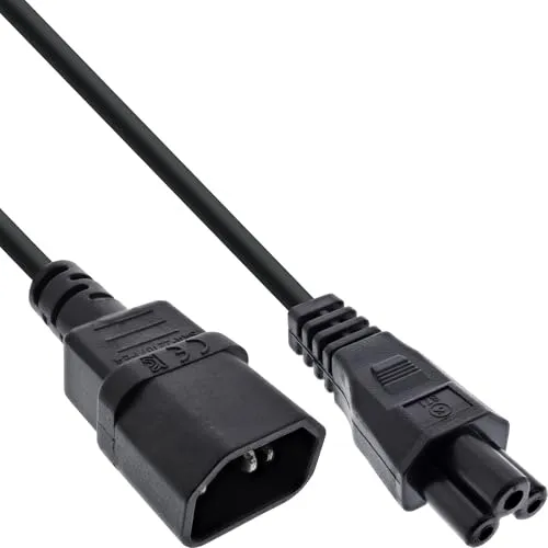 Inline Netzkabel C14 Kupplung auf C5 Stecker, Stromkabel für Laptop, Beamer, Netzteile, vergossene Stecker, schwarz, 5m, 16555