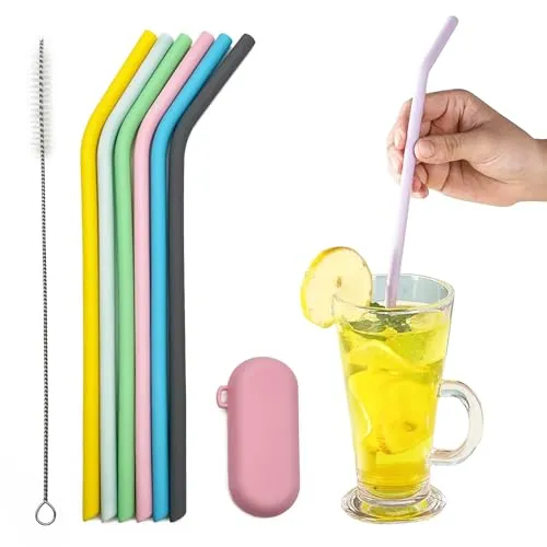 Stück Lebensmittelechte wiederverwendbare Silikon-Trinkhalme mit Reinigungsbürsten und Aufbewahrungsbox, Umweltfreundliche Farbige Trinkhalme, für Saft, Milchtee (0,8cm Durchmesser, 25cm Länge) 6