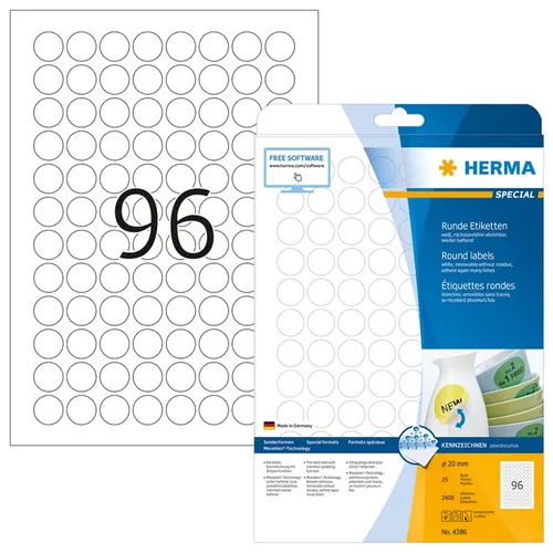 HERMA Etiketten A4 wei? 20 mm rund abl?sb. Papier 2400 St.