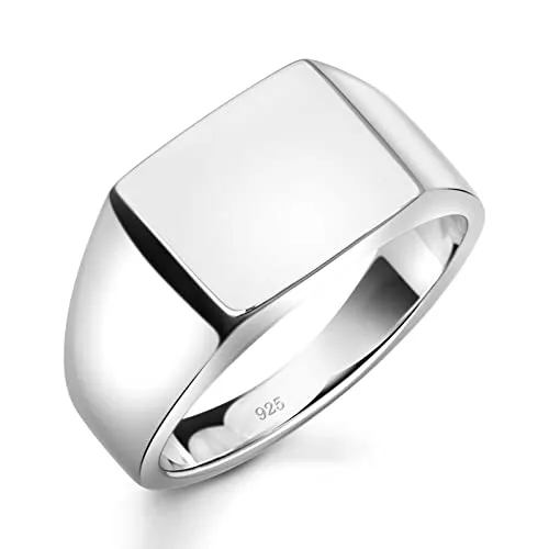 Tony Fein Siegelring Schlicht für Damen und Herren 925 Silber Rhodiniert Anlaufgeschützt für Gravuren geeignet Eckig 64 (20,3 mm Ø)