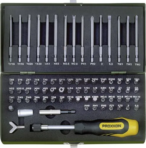 Proxxon Bitset Sicherheits- und Spezialbitsatz 23107 - 75-teilig, vielseitige Bits für Akkuschrauber, inklusive magnetischem Universalbithalter und stabiler Aufbewahrung im Stahlkasten