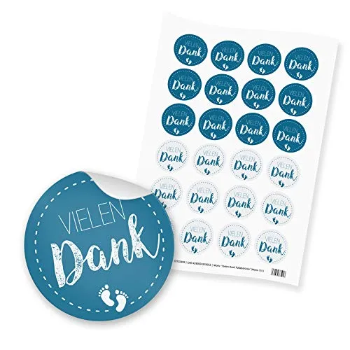 itenga Motiv Vielen Dank Fußabdrücke Dunkelblau für Jungen Gast Geschenk Geburt Taufe 1. Geburtstag (24 Motivsticker)