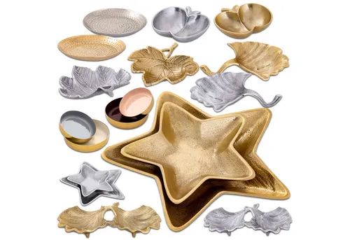 Amagohome Snackschale Dekoschale gold Knabberschale Deko Schalen silber Apfel Stern Ginkgo B, Aluminium, Metall