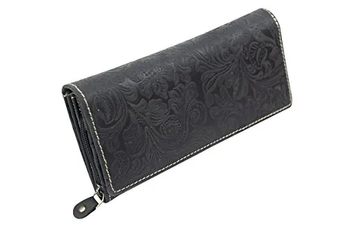 LEAS Damenlangbörse in Schwarz - Vintage Leder Portemonnaie - Elegante Damenlangbörse aus hochwertigem, naturbelassenem Rindleder mit 12 Kreditkartenfächern und praktischem Querformat - perfekt für stilbewusste Frauen!