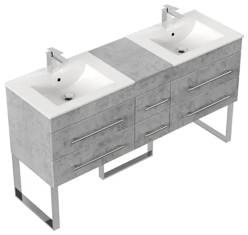 Magnolia Home Doppelwaschtisch Roma XL SoftClose – Betonoptik - Eleganter Doppelwaschtisch in Betonoptik, mit SoftClose-Technologie für leises Schließen. Ideal für stilvolle Badezimmergestaltungen. Maße: 153 cm Breite, 47 cm Tiefe, 86 cm Höhe.