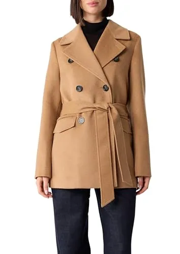 Comma Blazerjacke im Wollmix mit Bindegürtel - Elegante Blazerjacke aus Wollmix mit Reverskragen und praktischen Pattentaschen. Der Stoffgürtel betont die Taille und sorgt für einen stilvollen Look. Ideal für vielseitige Anlässe.