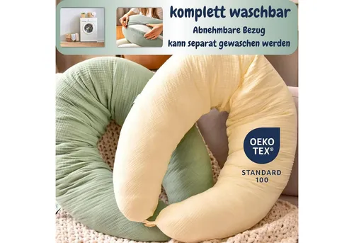 SEI Design Stillkissen XXL - Komfort für Schwangerschaft und Stillzeit - Stillkissen 190x30 cm, ergonomisch mit 100% Baumwollbezug, ideal für Mütter zur Unterstützung und Entlastung während der Schwangerschaft und Stillzeit.