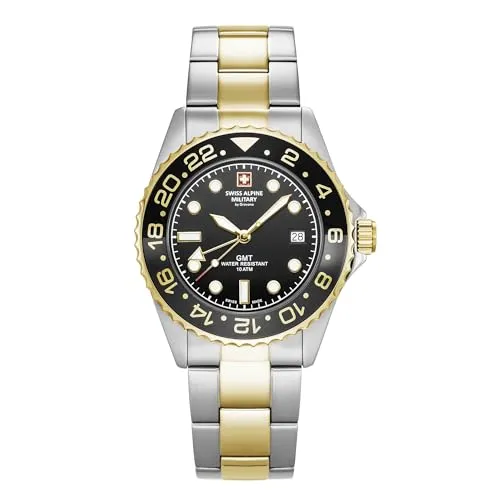 Swiss Alpine Military Quarzuhr 7052.1142 Nautilus GMT 42mm - Hochwertige Herrenuhr mit Quarzwerk, 10 ATM wasserdicht und drehbarer Lünette. Ideal für den täglichen Gebrauch und Reisen mit praktischer GMT-Funktion.
