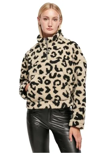 Urban Classics Damen Sweater Ladies Short AOP Sherpa Troyer sandleo L - Strickjacken für Damen, kuscheliger Sherpa-Materialmix für ultimativen Komfort und lässigen Style.