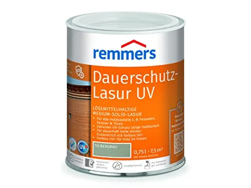 Remmers Dauerschutz-Lasur UV silbergrau, 0,75 Liter, Holz UV-Schutz für außen, auch für helle Farbtöne und farblos UV+, blockfest, wetterbeständig