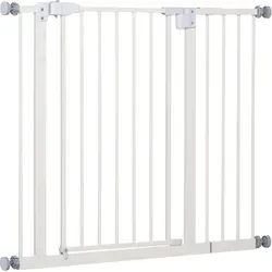 PawHut Haustiertor mit einstellbarer Breite 74-80 / 91,5-97,5 cm Doppelverriegelung automatisches Schließen ohne Bohren für Tür Flur Treppe aus weißem Stahl   Aosom