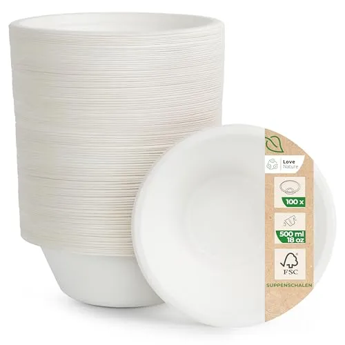 Love Nature Suppenschalen Einweg 500ml aus Zuckerrohr von Love Nature