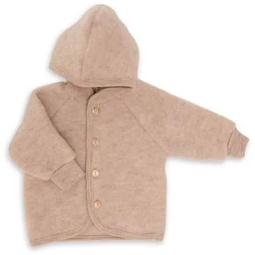 Engel Natur Kinder Fleece Hoodie Jacke, Sand Melange, EU 110-116 - Funktionsjacken aus leichtem Schurwoll-Fleece, warm und gemütlich mit Holzknöpfen und Kapuze für optimalen Tragekomfort.