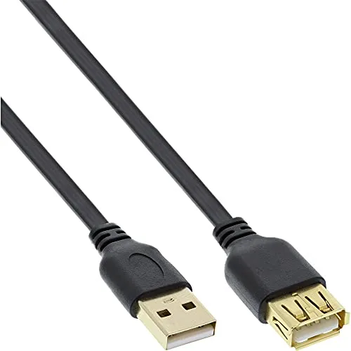 InLine USB 2.0 Flachkabel Verlängerung - A Stecker Buchse, 1,5m, vergoldete Kontakte für optimale Signalübertragung