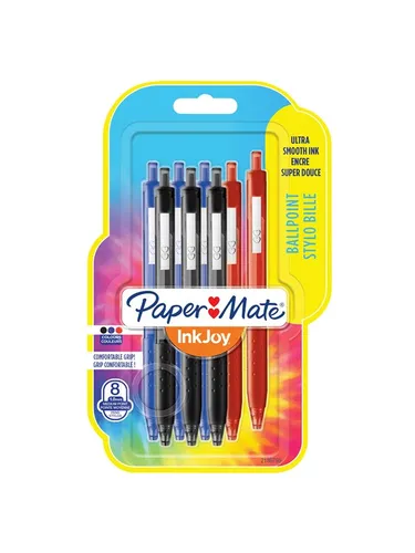 Paper Mate InkJoy 300RT Druckkugelschreiber | mittlere Spitze (1,0 mm) | Schwarze, blaue & rote Tinte | 8 Stück 2186750