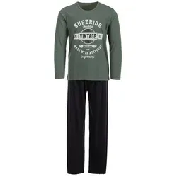 Henry Terre Schlafanzug Pyjama Set Langarm - Vintage Hose Anthrazit grün XXL