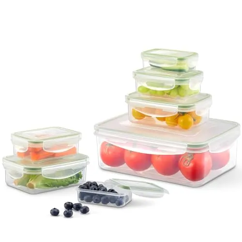 VINATO 7 Teiliges Frischhaltedosen mit deckel, Plastik Vorratsdosen Set, Rechteckig Kunststoff Meal Prep Boxen, BPA-frei Plastikbox, Gefrierdosen, 0.12-2.5L für Mikrowellen Spülmaschine Kühlschrank