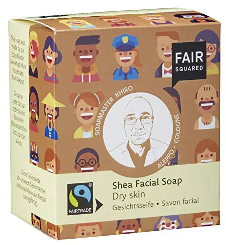 FAIR SQUARED Shea Seife für Gesicht - 2x80 Gramm - für trockene Haut - mit Fairtrade-Sheabutter - vegane Naturkosmetik - Zero Waste