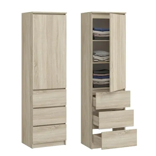 Kleiderschrank Sonoma mit 3 Einlegeböden und 3 Schubladen - Kleiderschrank mit praktischem Stauraum für Schlafzimmer, Flur oder Arbeitszimmer. Kompakt und funktional, ideal für kleine Räume. Pflegeleichtes Material und flexibler Türanschlag.