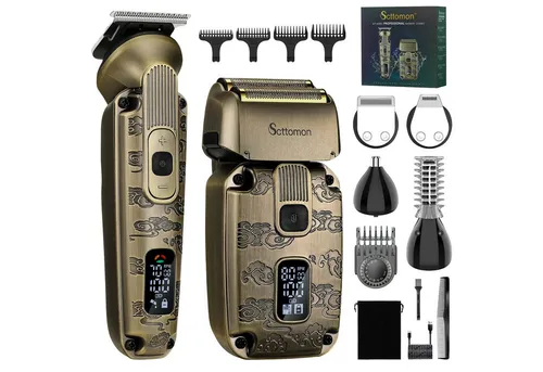 Scttomon Haar- und Bartschneider HT-6080, Haarschneider 4 in 1, Folienrasierer, IPX6 Wasserdicht
