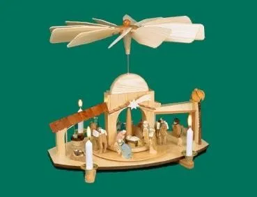 Tischpyramide Kerzen natur Christi Geburt geschnitzt 33cm Heilige Familie Krippe