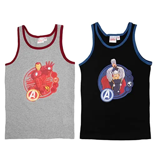 Marvel The Avengers Unterhemd für Jungen Kinder Tank Top Hemdchen Unterwäsche Grau/Schwarz (2er Pack) (as3, Numeric, Numeric_122, Numeric_128, Regular, 122-128)