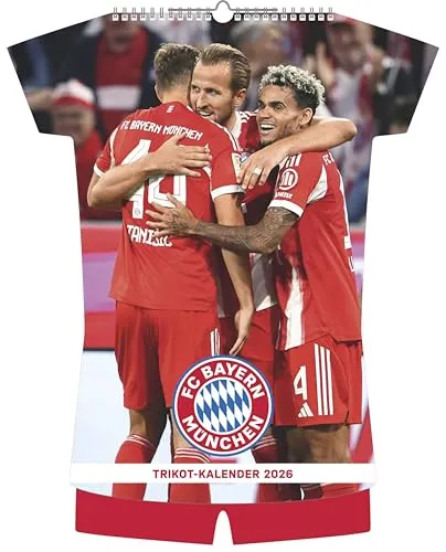 FC Bayern München 2026 Trikotkalender - Origineller Trikotkalender im Format 34x42 cm mit 12 Monatsblättern und 2-sprachigem Kalendarium, perfekt für jeden Fan!