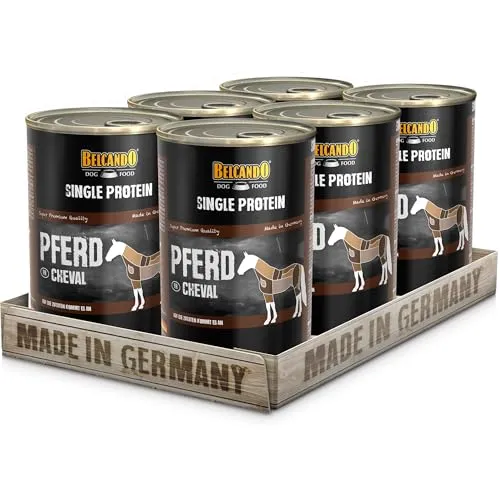 BELCANDO Single Protein Nassfutter für Hunde, Pferd, 6X 400g Dose, sortenreines Hundefutter nass, für alle Rassen, Made in Germany