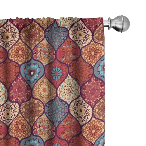 ABAKUHAUS marokkanisch Vorhänge, Gardinen, Oriental Wellig Natur, Fensterbehandlungen für Wohnzimmer Schlafzimmer Dekor, 2 Stück 75 cm b x 175 cm h, Mehrfarbig