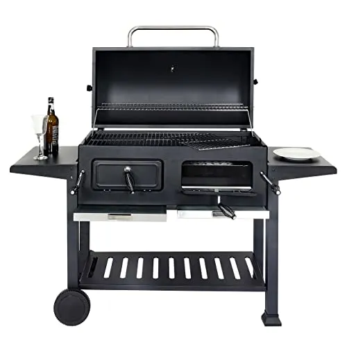 Mendler Holzkohlegrill HWC-K94 - Grillwagen mit höhenverstellbaren Feuerschalen und integriertem Thermometer für optimale Hitzeregulierung, ideal für unvergessliche Grillabende im Garten.