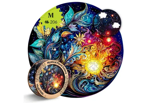 Produktbild MagicHolz Holzpuzzle Mandala Mystische Blumen – Rundes Puzzle Ø 27 cm