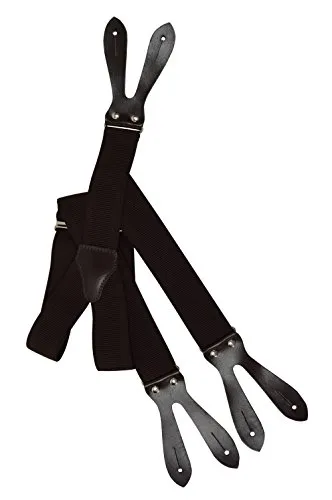 Olata Hosenträger mit Knopfloch und Echt Lederriemen im Dunkelbraun - 3.5cm. Dunkelbraun