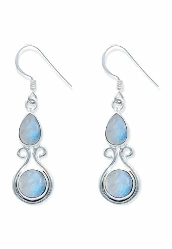 Ohrringe 925 Silber Mondstein weißer Stein schimmer Edelstein Ohrhänger echt Silber Damen Sterling Silber Hänger Geschenk (MOH-088-04)