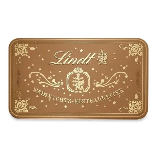 Lindt Schokolade Weihnachts-Kostbarkeiten Pralinés | 315 g in Metalldose - Vielfaltspackungen mit Pralinen, ideal als luxuriöses Weihnachtsgeschenk in einer festlichen Metalldose, gefüllt mit exquisiten alkoholhaltigen Pralinés.