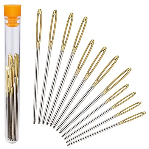 Groß Auge Stumpfe Nadel 12 Stücke Stopfnadeln Set Stahl Hand Nähnadeln mit Transparenter Flasche 3 Größen