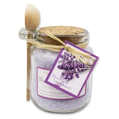 Badesalz Lavendel, 300g im Glas, von Florex, mit Löffel