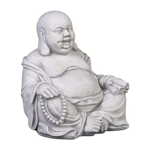 Lachender Buddha Mönch in grau von gartendekoparadies