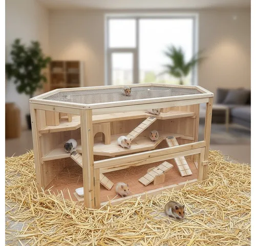 Feel2Home Kleintierkäfig aus Holz für Hamster & Meerschweinchen