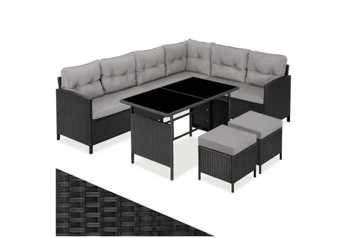 TecTake Rattan Lounge Barletta - Schwarz/Grau 406513 - Genieße entspannte Stunden im Freien mit der geräumigen Rattan Lounge Barletta. Platz für bis zu 8 Personen und wetterfestes Design machen sie zum idealen Begleiter für Garten und Balkon.