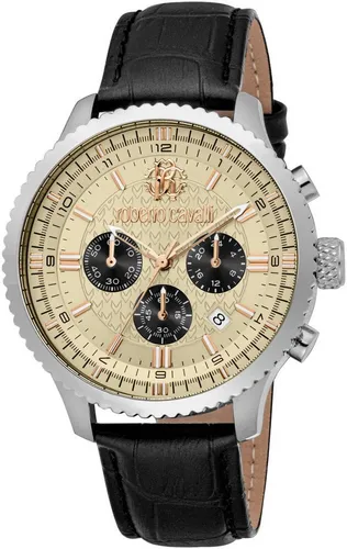 Roberto Cavalli RC5G127L0015 - Beige Edelstahl Chronograph für Männer - Armbanduhren mit 100 m Wasserdichtigkeit, stilvollem Design und praktischen Funktionen wie Stoppuhr und 24-Stunden-Anzeige.