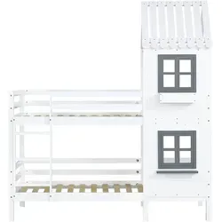 Kinderbett mit Handlauf Fenster Fallschutz und Gitter Etagenbett Hausbett Jugendbett für Mädchen und Jungen 90x200cm Weiß