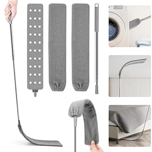DOBIGER Staubwedel Teleskop Flach Waschbar mit Edelstahl Teleskop Stange,Staubreiniger Teleskop Flach 2,5m mit Auswechselbare Mikrofaser Reinigungsbürste für Schlafsofa Möbelboden Haushaltslücke Staub