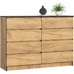 Raumhirsch Furniture Kommode Eiche San Remo, 8 Schubladen, 138x99 cm - Praktische Kommode mit 8 geräumigen Schubladen – ideal für Wohnzimmer, Schlafzimmer oder Büro. Robuste Konstruktion aus laminierter Möbelplatte mit stabilen Metallführungen für einfaches Öffnen und Schließen.