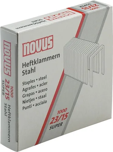 Heftklammern Novus 23/15 - 1000 Stück für präzises Heften - Organizer & Terminplaner: Hochwertige Heftklammern für sauberes und sicheres Heften von Dokumenten, ideal für Büro und Zuhause.