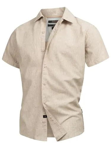 Indicode Herren INGiulionus Kurzarm-Hemd aus Baumwoll-Leinen Mischung | Herrenhemd Männerhemd Otter, XXL