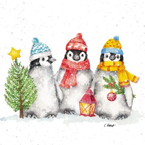 Servietten Sacred Penguins Pinguine Winter Look Kleidung Laterne Deko 33x33cm 20